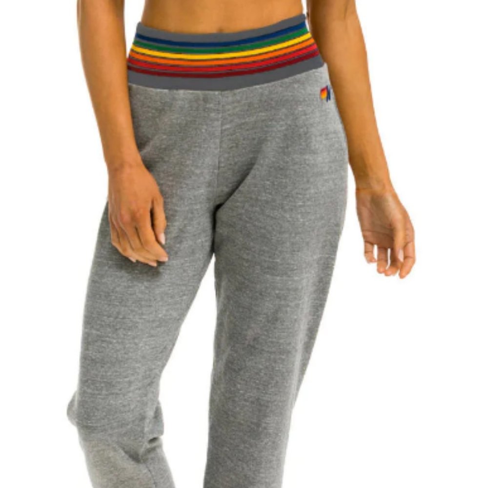 Aviator Nation Rainbow Rib Pocket Sweatpants - HEATHER GREY
